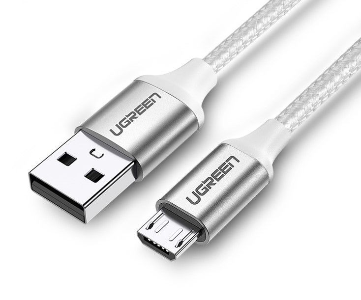 60152 Кабель UGREEN US290 USB - Micro-USB, Aluminum case, оплетка, цвет: серебристый, 1.5M