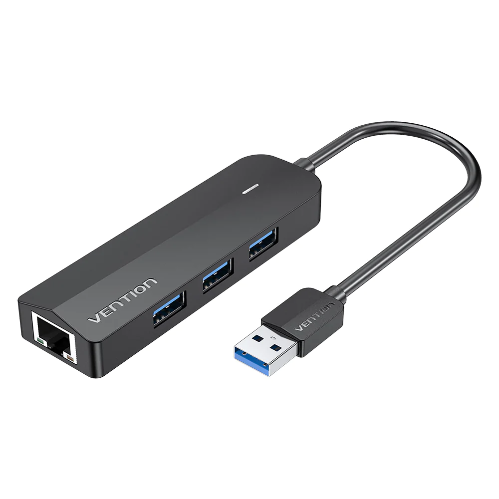 CHNBB Хаб Vention USB 3.0 - 3xUSB 3.0+RJ45 Gigabit, длина: 0.15м, цвет: черный