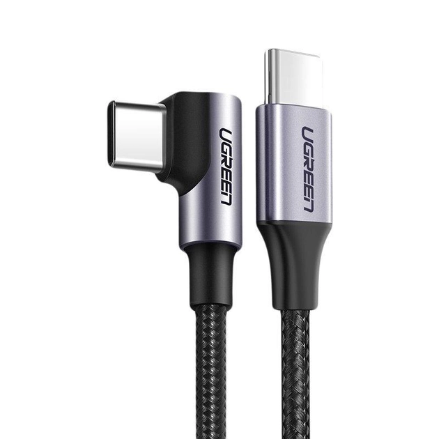 50123 Кабель угловой UGREEN US255 USB-C 2.0 Male to Angled 90° USB-C 2.0 Male 3A Data Cable. 1метр