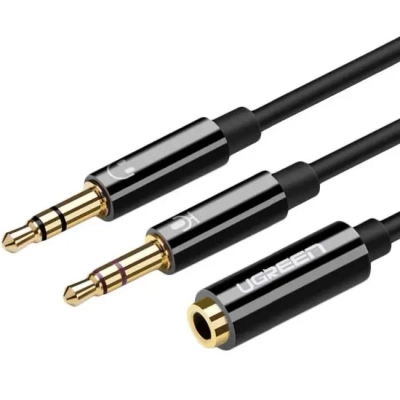  Разветвитель портов аудио 3,5мм UGREEN AV140 (female - 2 male), пластик, цвет -  черный, длина -  0,2м